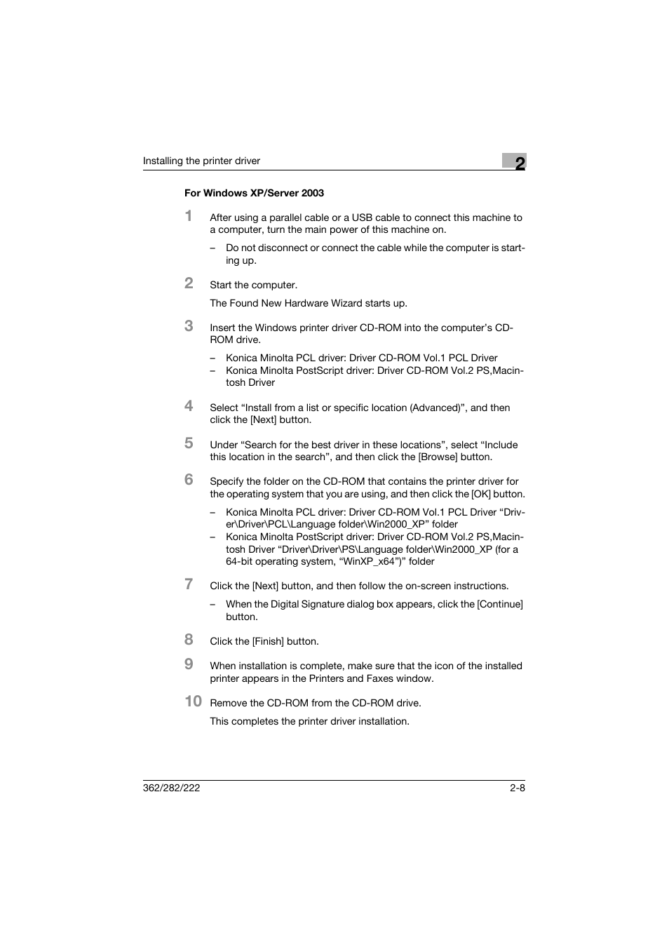 For windows xp/server 2003, For windows xp/server 2003 -8 | Konica Minolta bizhub 362 User Manual | Page 38 / 372