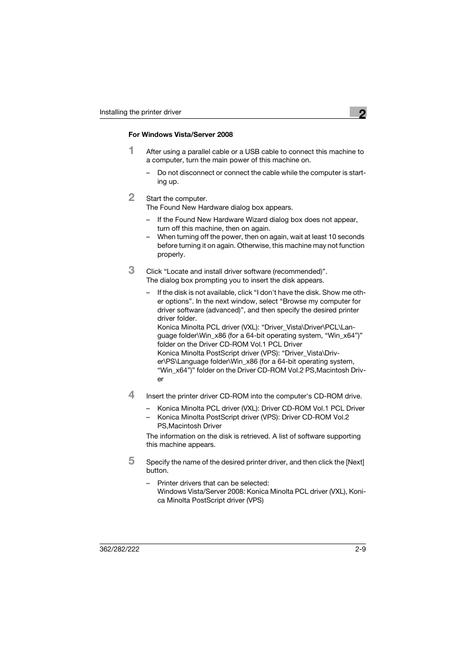 For windows vista/server 2008, For windows vista/server 2008 -9 | Konica Minolta bizhub 362 User Manual | Page 39 / 372
