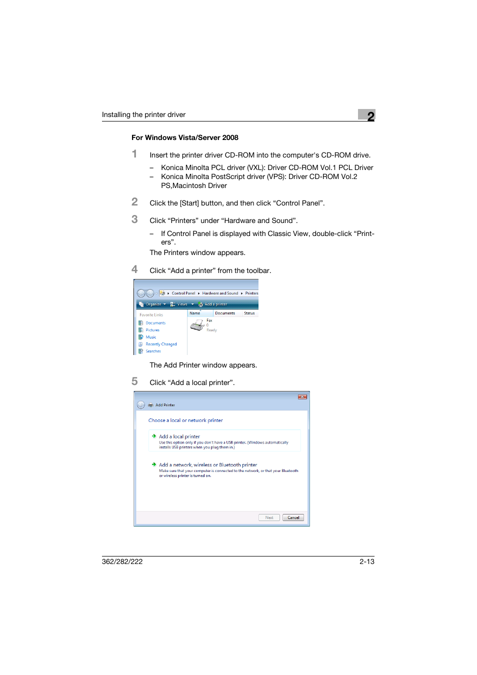 For windows vista/server 2008, For windows vista/server 2008 -13 | Konica Minolta bizhub 362 User Manual | Page 43 / 372