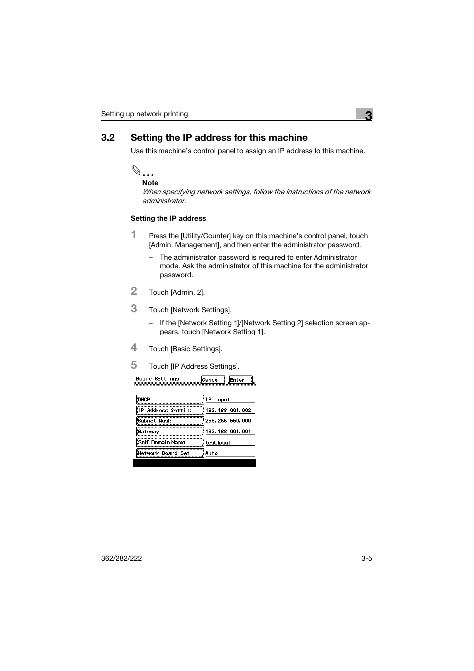 2 setting the ip address for this machine, Setting the ip address, Setting the ip address for this machine -5 | Setting the ip address -5 | Konica Minolta bizhub 362 User Manual | Page 63 / 372