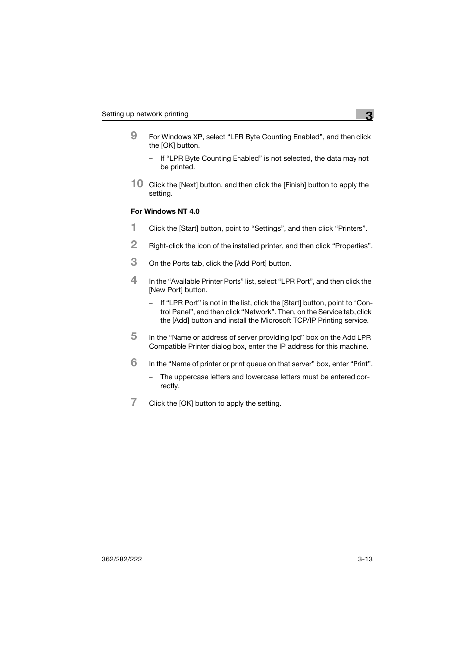 For windows nt 4.0, For windows nt 4.0 -13 | Konica Minolta bizhub 362 User Manual | Page 71 / 372