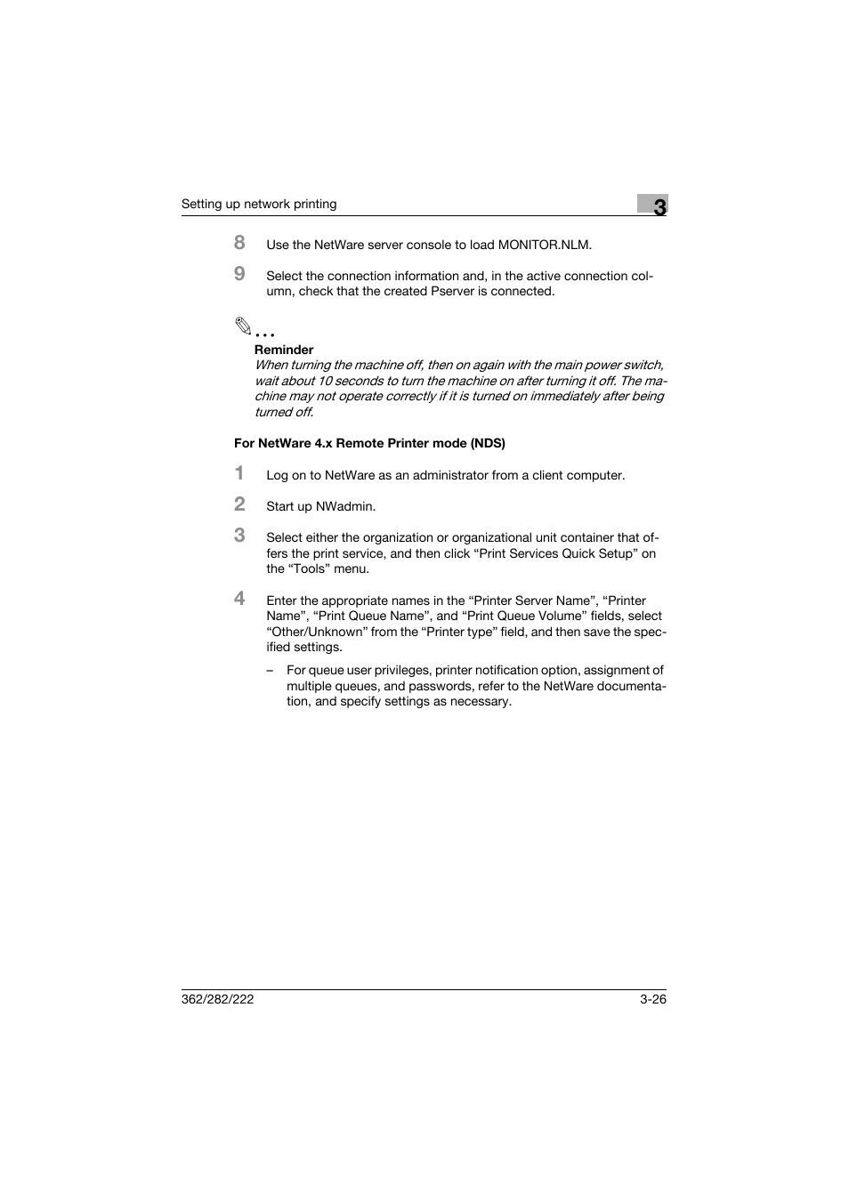 For netware 4.x remote printer mode (nds), For netware 4.x remote printer mode (nds) -26 | Konica Minolta bizhub 362 User Manual | Page 84 / 372