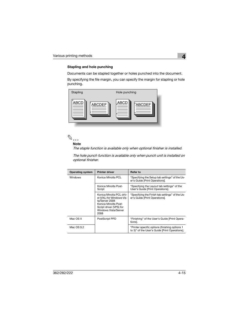 Stapling and hole punching, Stapling and hole punching -15 | Konica Minolta bizhub 222 User Manual | Page 66 / 94