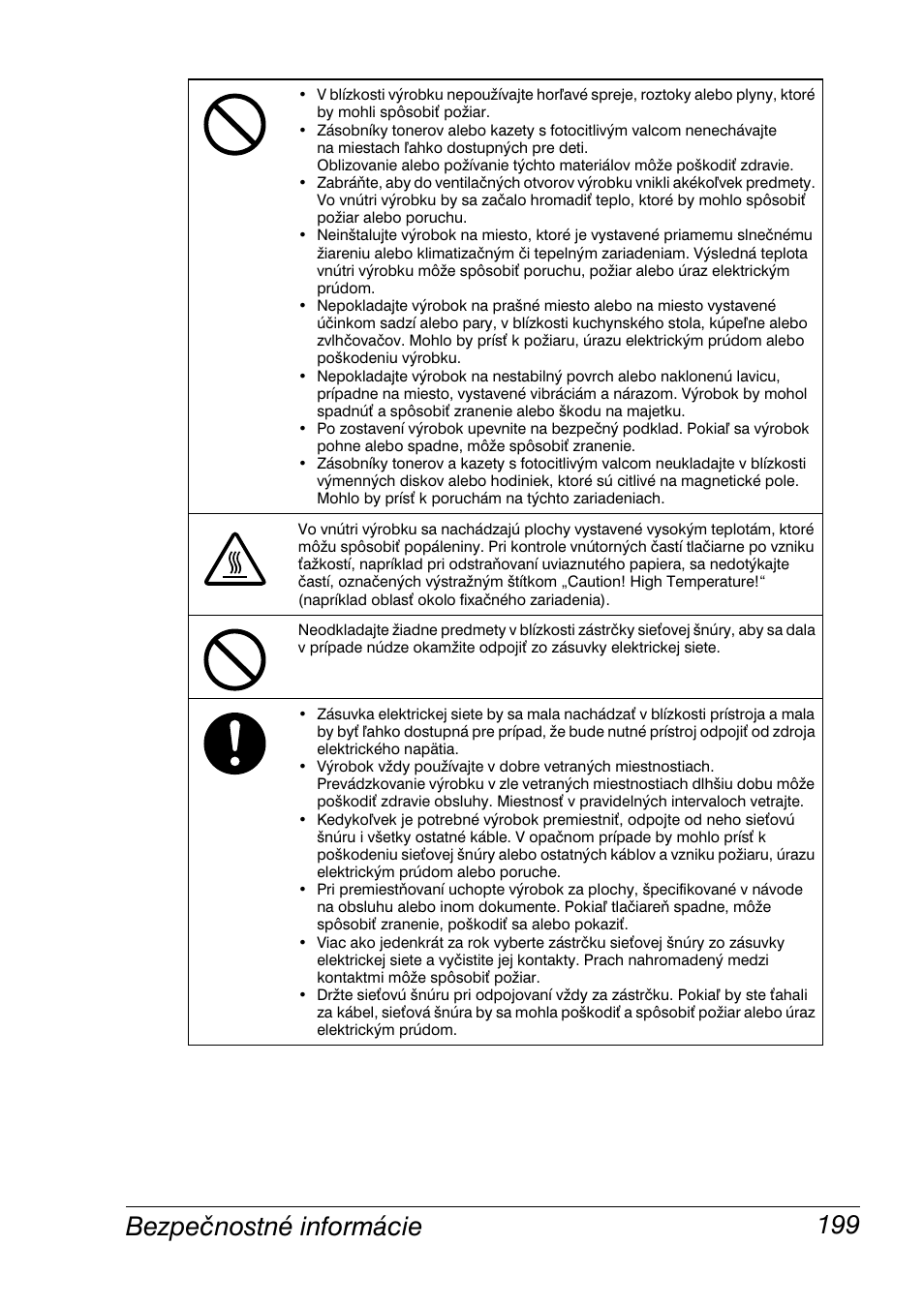 Bezpečnostné informácie 199 | Konica Minolta Magicolor 2350EN User Manual | Page 201 / 208