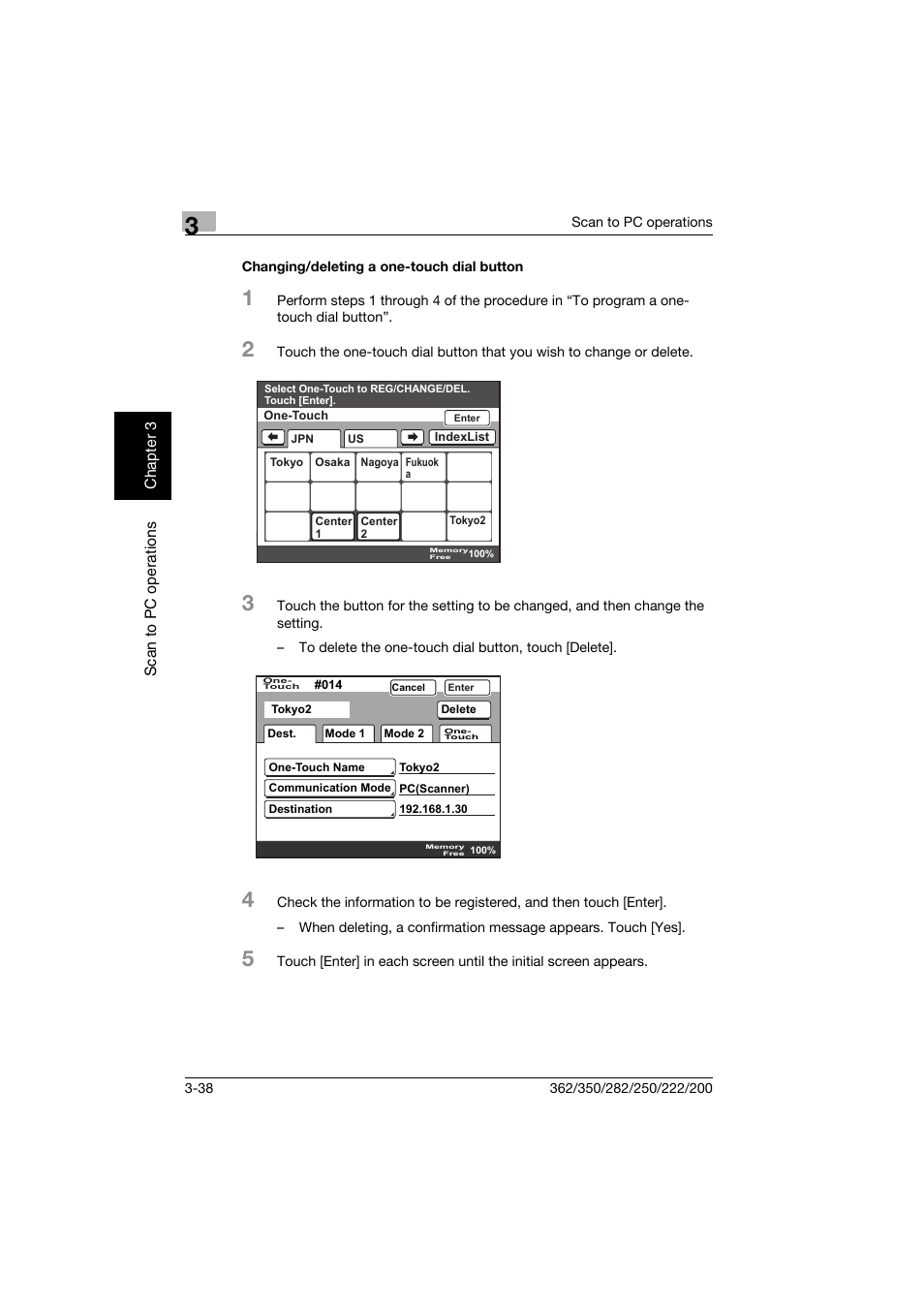 Changing/deleting a one-touch dial button, Changing/deleting a one-touch dial button -38 | Konica Minolta bizhub 282 User Manual | Page 113 / 288