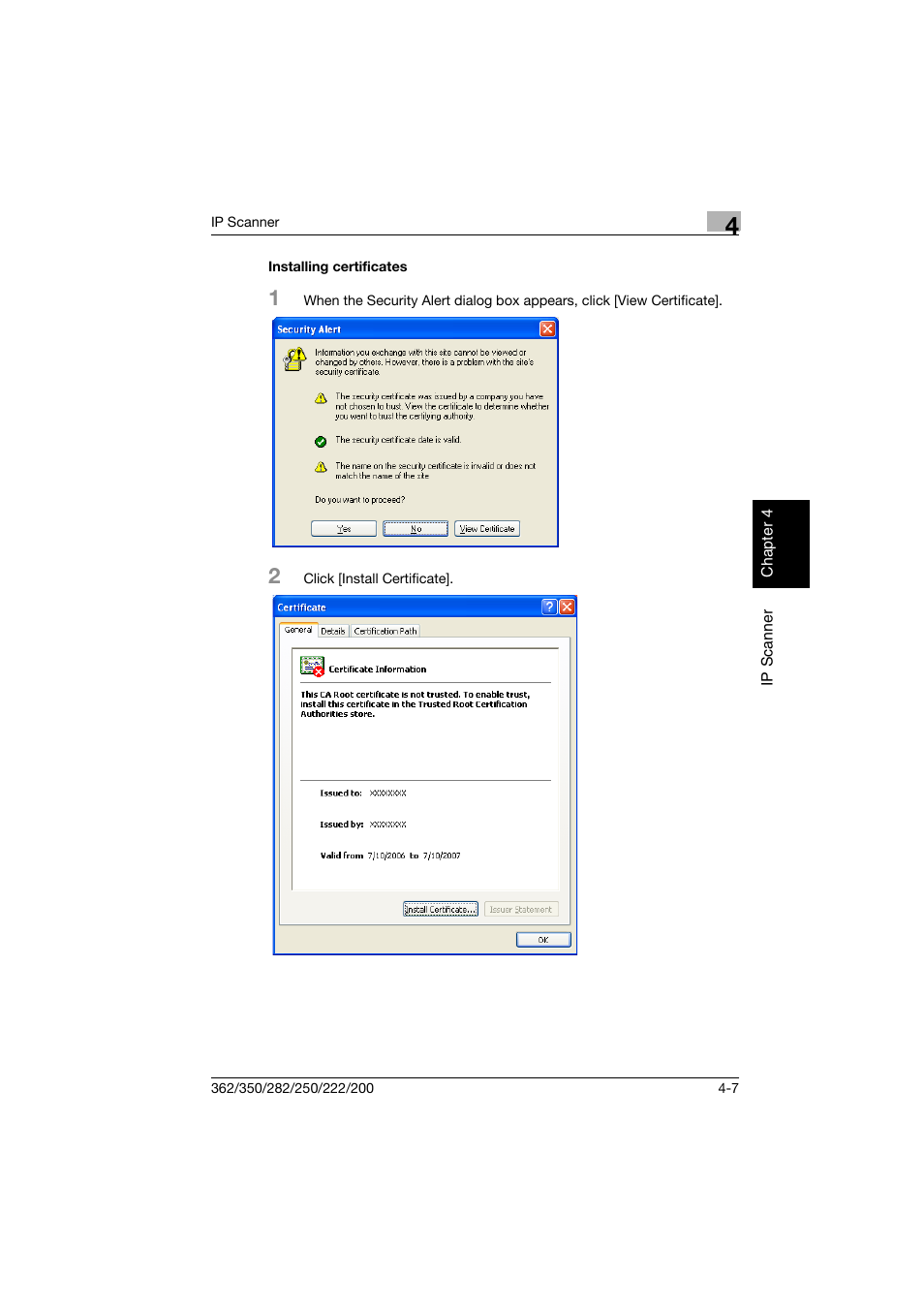 Installing certificates, Installing certificates -7 | Konica Minolta bizhub 282 User Manual | Page 122 / 288