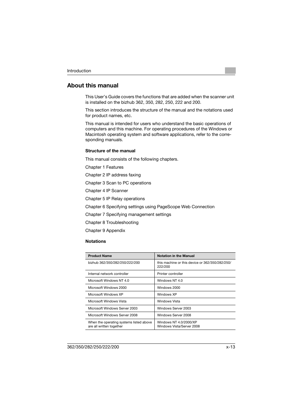 About this manual, Structure of the manual, Notations | Konica Minolta bizhub 282 User Manual | Page 14 / 288