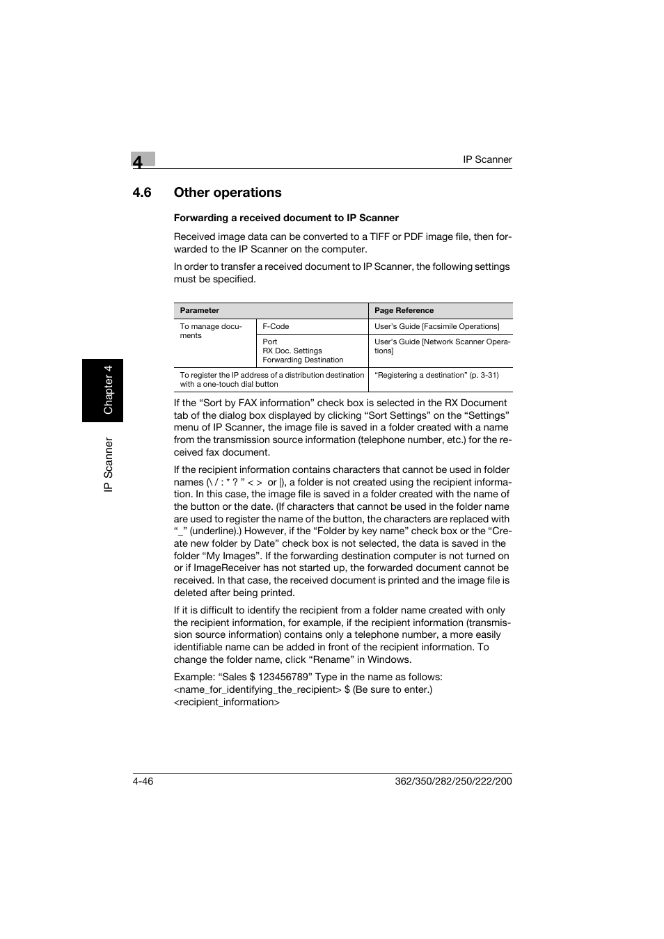 6 other operations, Forwarding a received document to ip scanner, Other operations -46 | Forwarding a received document to ip scanner -46 | Konica Minolta bizhub 282 User Manual | Page 161 / 288