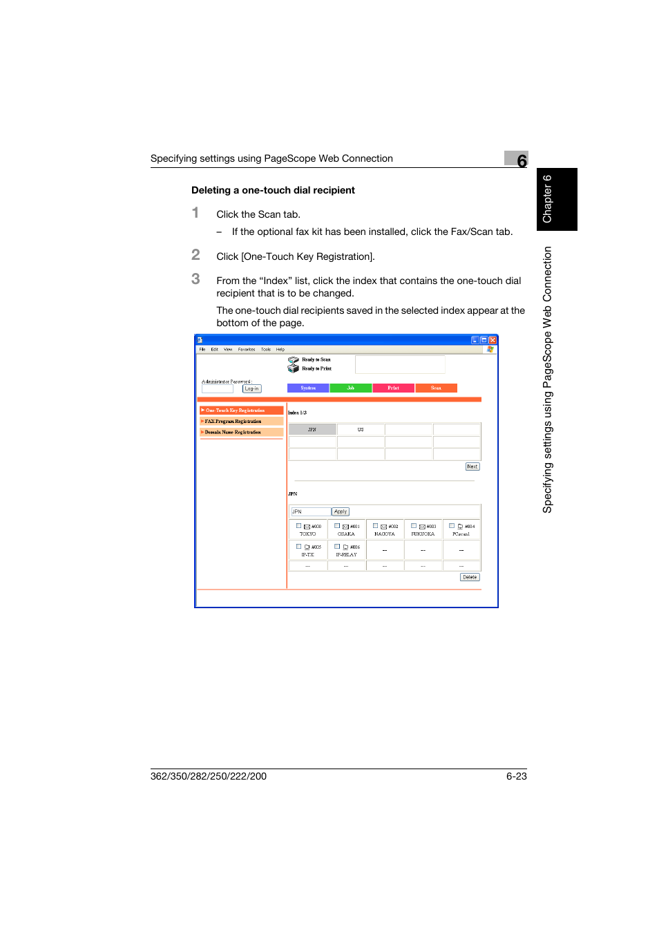 Deleting a one-touch dial recipient, Deleting a one-touch dial recipient -23 | Konica Minolta bizhub 282 User Manual | Page 226 / 288