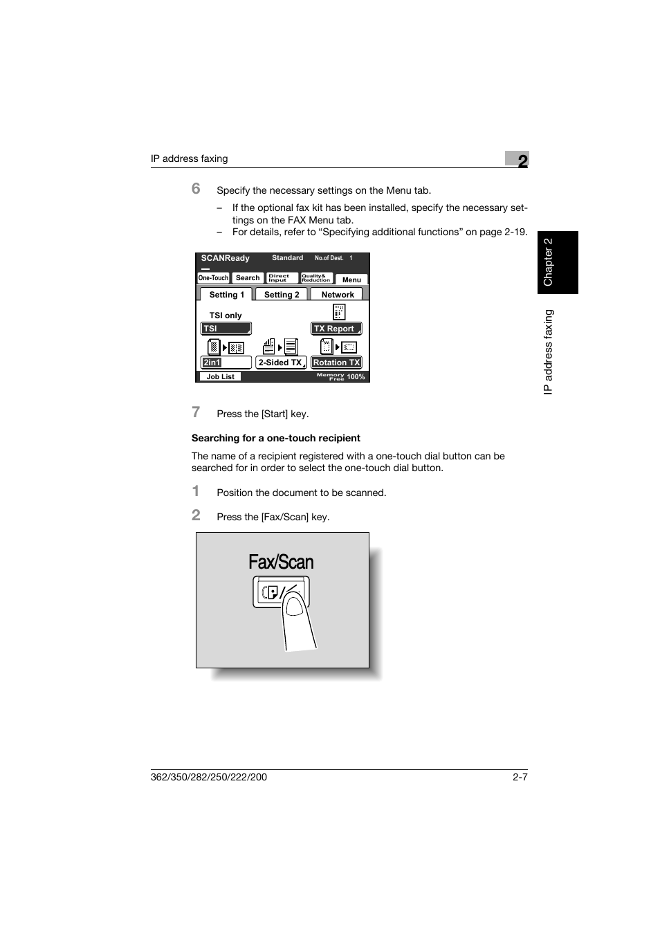 Searching for a one-touch recipient, Searching for a one-touch recipient -7, Fax/scan | Konica Minolta bizhub 282 User Manual | Page 32 / 288