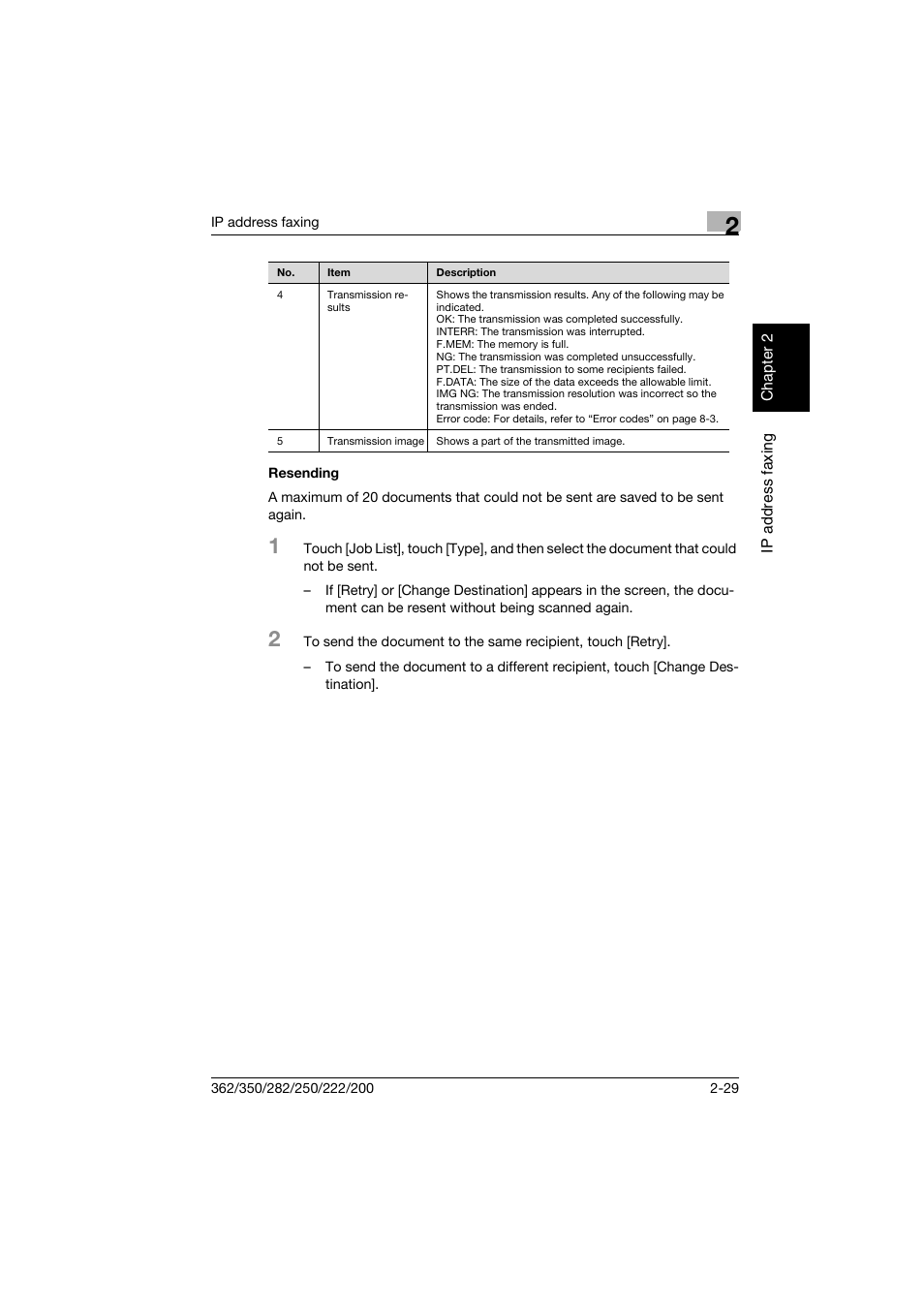 Resending, Resending -29 | Konica Minolta bizhub 282 User Manual | Page 54 / 288