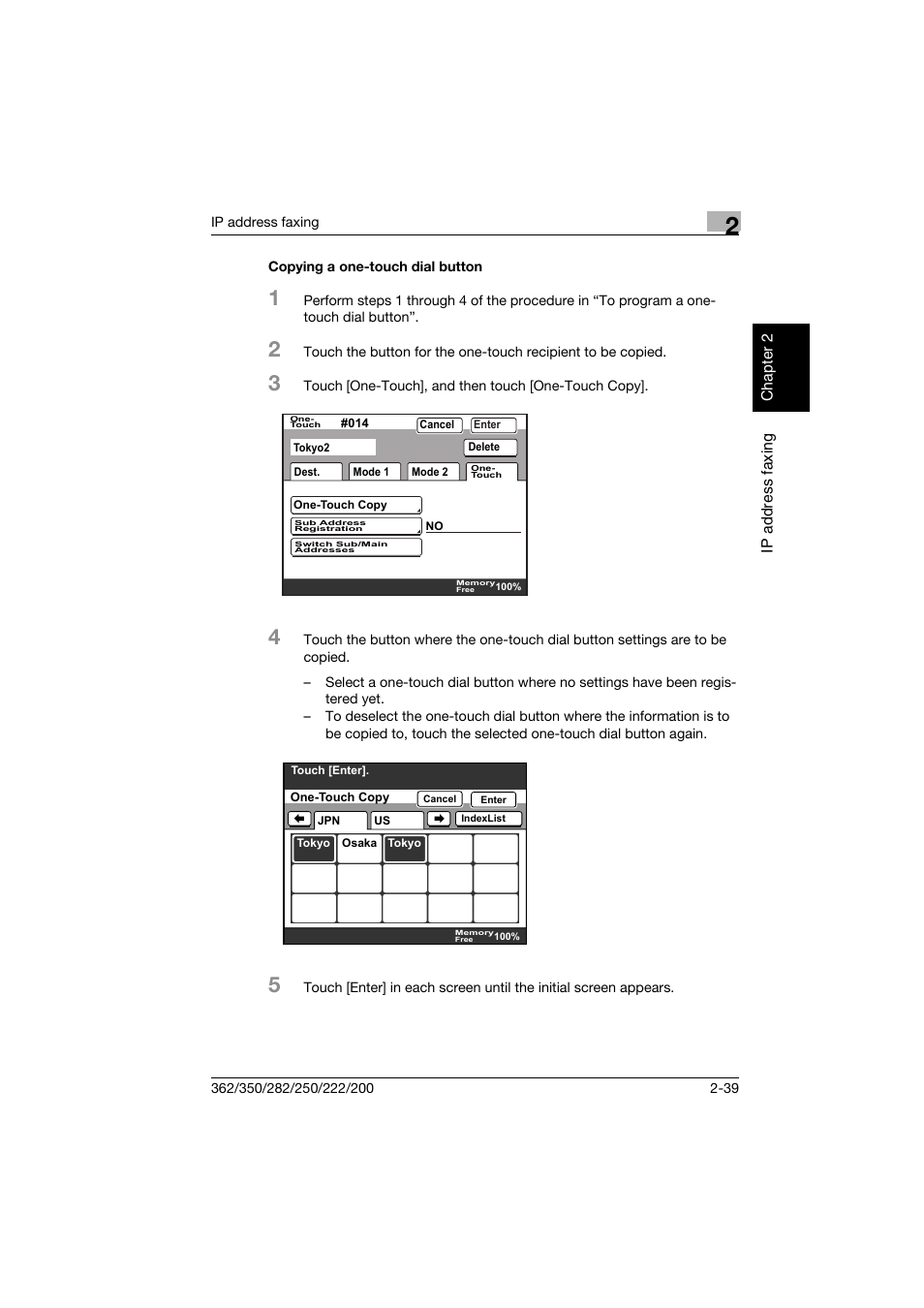Copying a one-touch dial button, Copying a one-touch dial button -39 | Konica Minolta bizhub 282 User Manual | Page 64 / 288