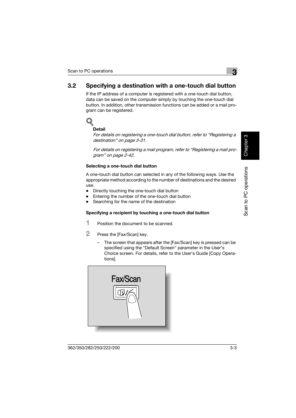 Selecting a one-touch dial button, Fax/scan | Konica Minolta bizhub 282 User Manual | Page 78 / 288