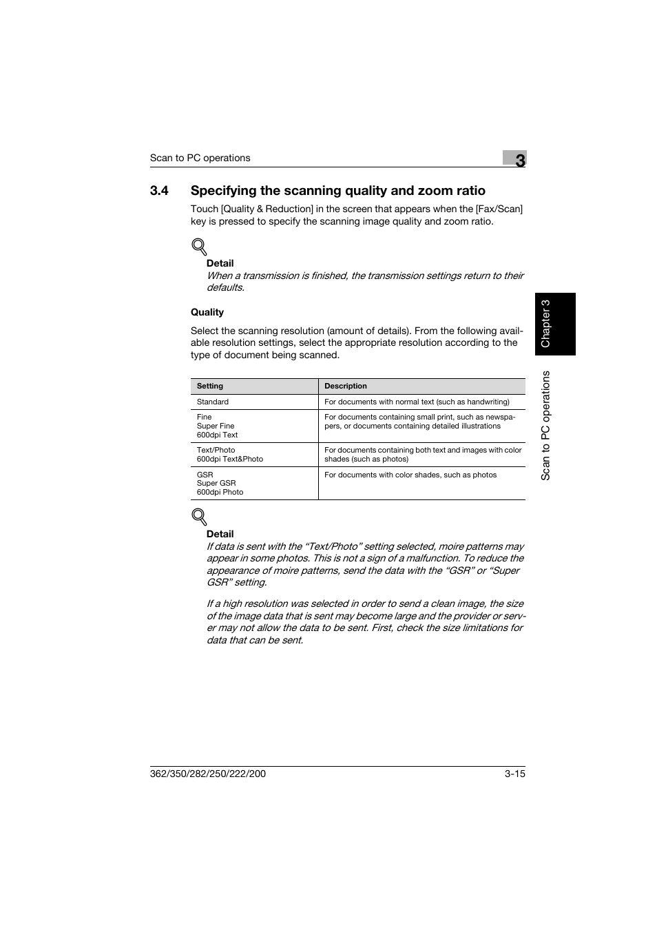 4 specifying the scanning quality and zoom ratio, Quality, Specifying the scanning quality and zoom ratio -15 | Quality -15 | Konica Minolta bizhub 282 User Manual | Page 90 / 288