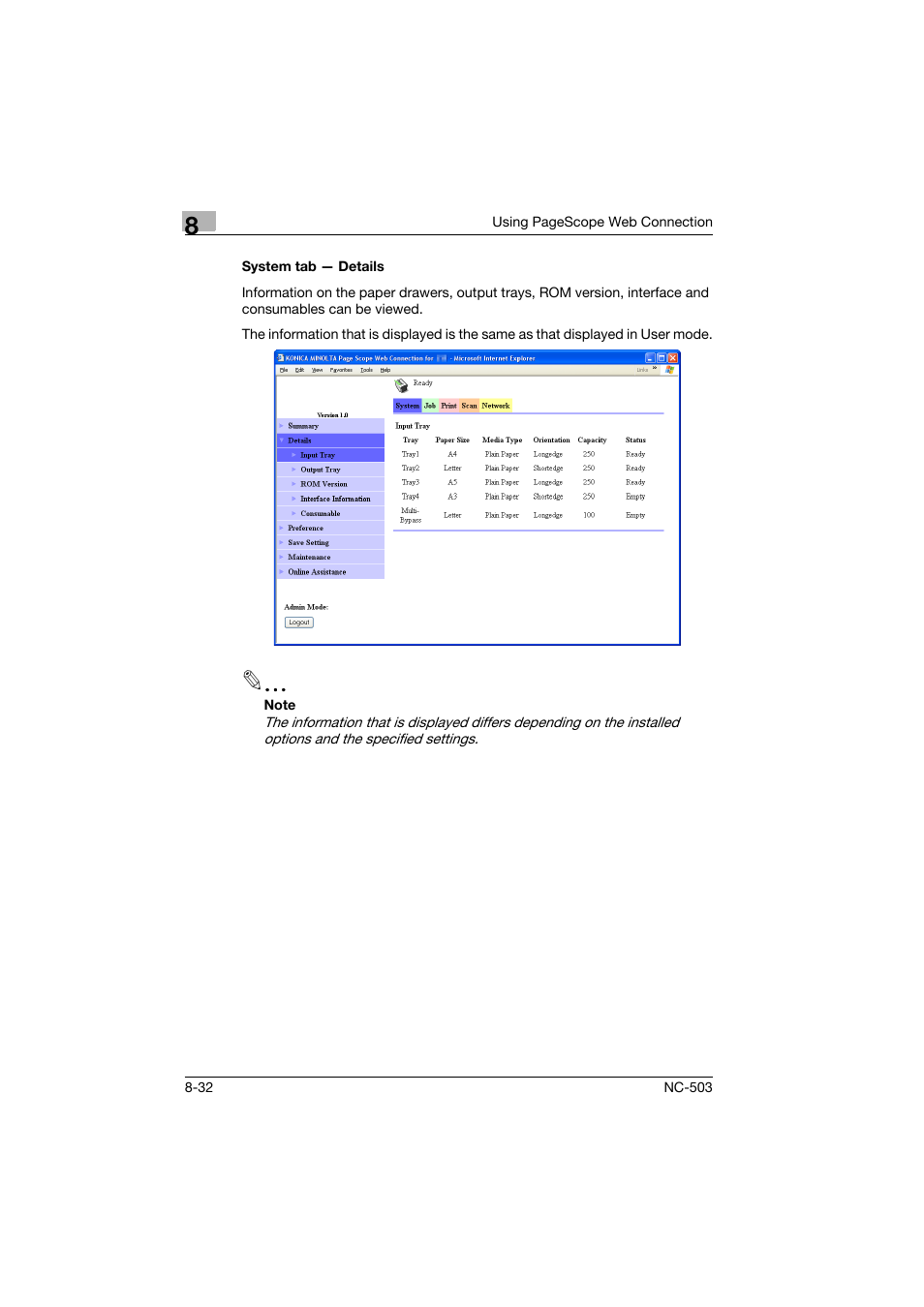 System tab - details, System tab — details -32 | Konica Minolta NC-503 User Manual | Page 197 / 244
