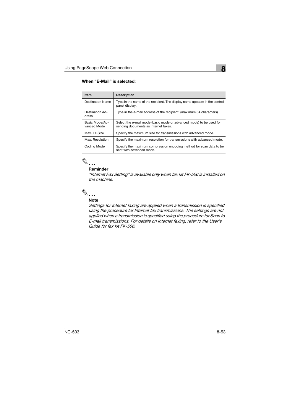 When “e-mail” is selected, When “e-mail” is selected: -53 | Konica Minolta NC-503 User Manual | Page 218 / 244