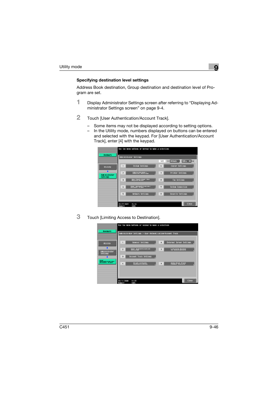 Specifying destination level settings, Specifying destination level settings -46 | Konica Minolta bizhub C451 User Manual | Page 292 / 399