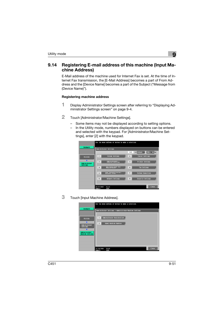 Registering machine address, Registering machine address -51 | Konica Minolta bizhub C451 User Manual | Page 297 / 399