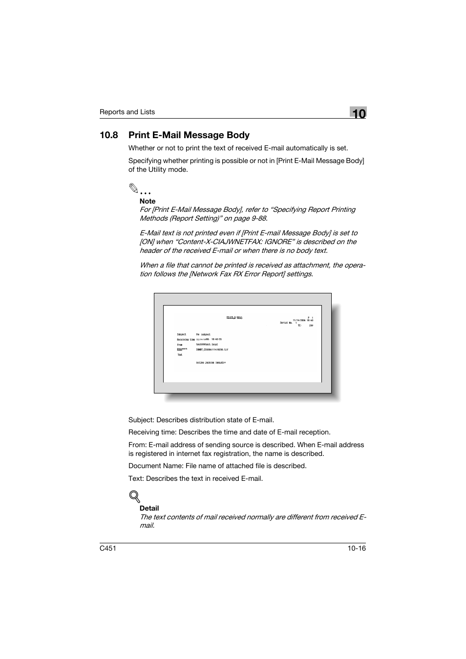 8 print e-mail message body, Print e-mail message body -16 | Konica Minolta bizhub C451 User Manual | Page 367 / 399