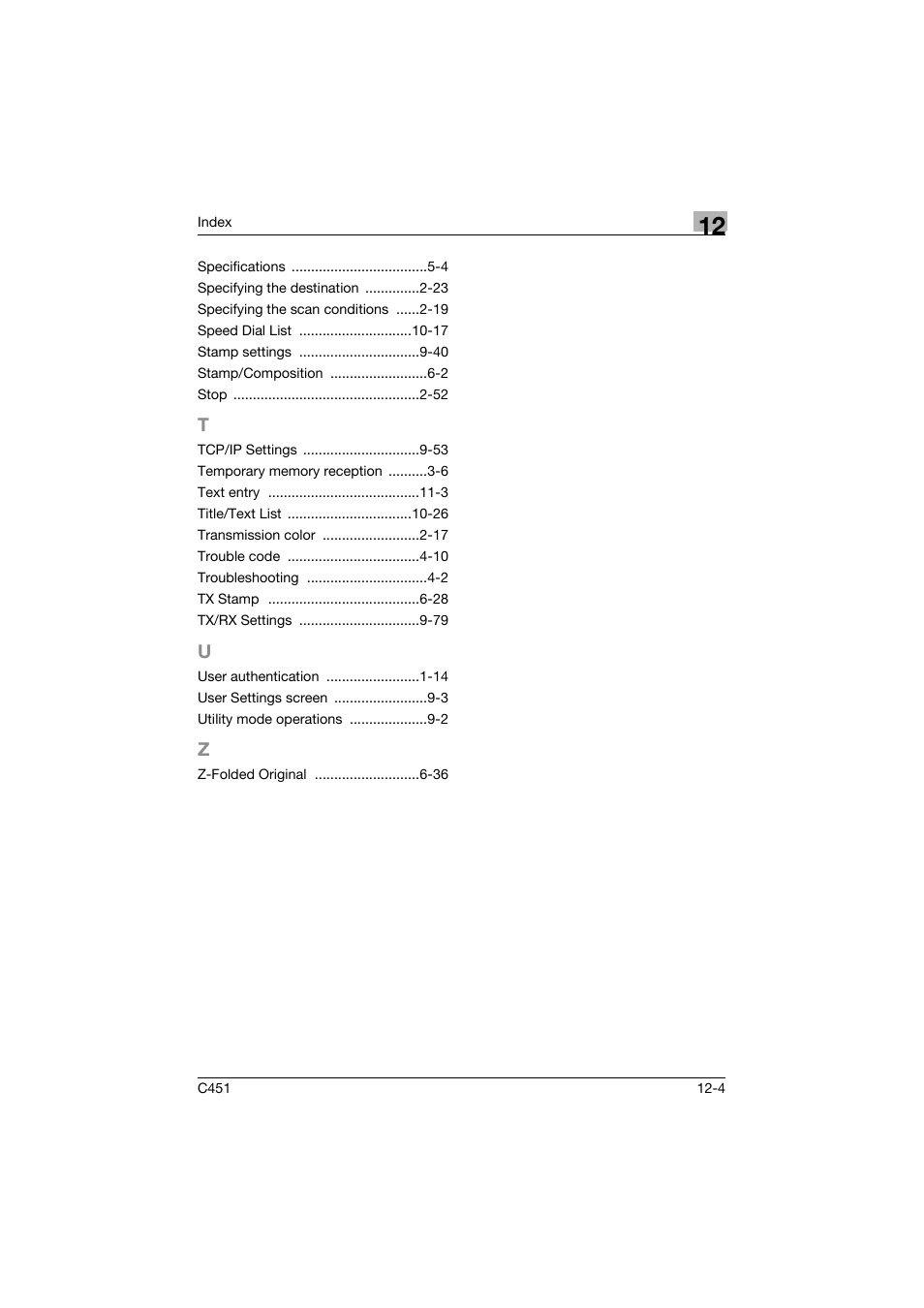 T to z | Konica Minolta bizhub C451 User Manual | Page 398 / 399
