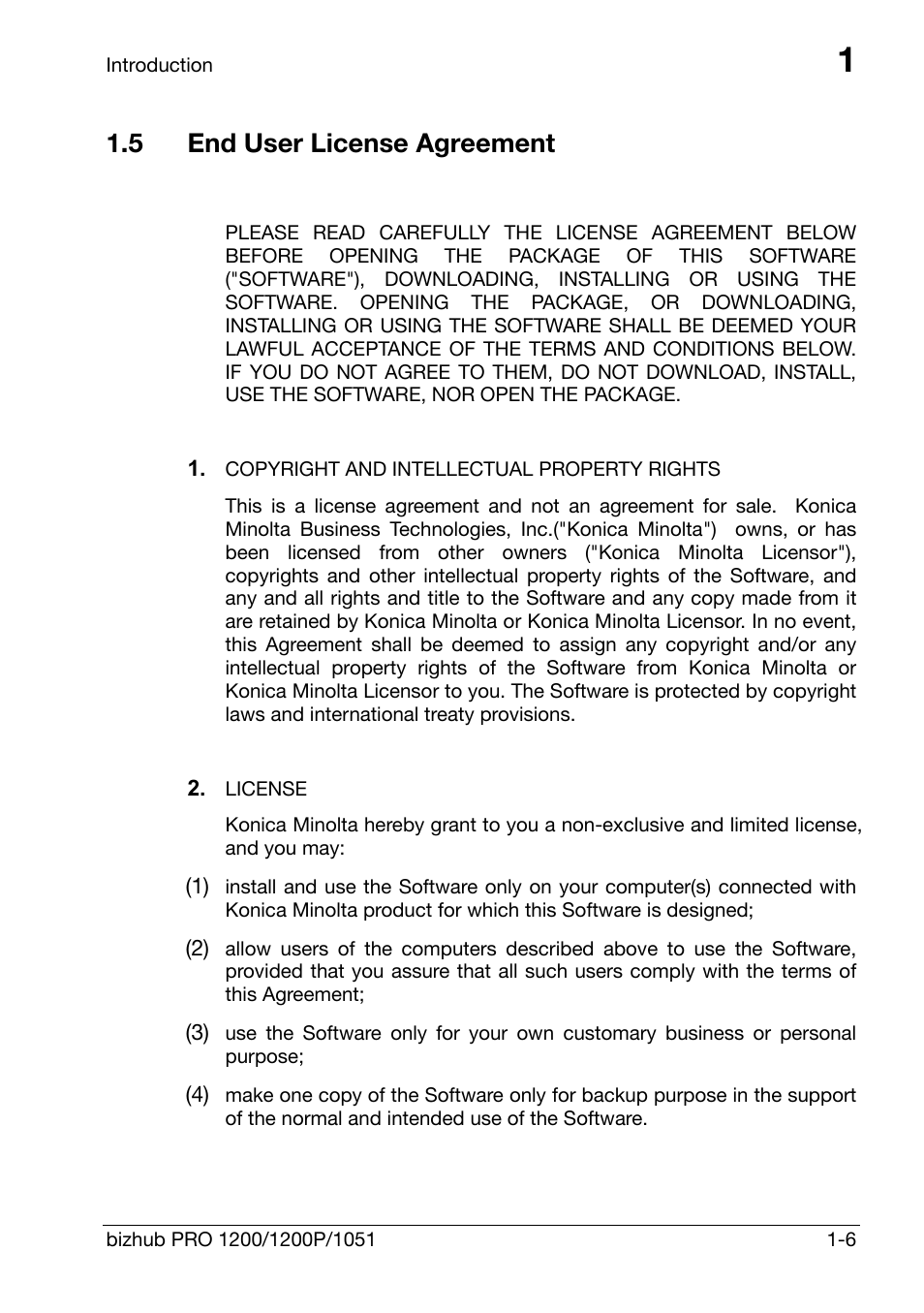 5 end user license agreement, End user license agreement -6 | Konica Minolta bizhub PRO 1200 User Manual | Page 10 / 147