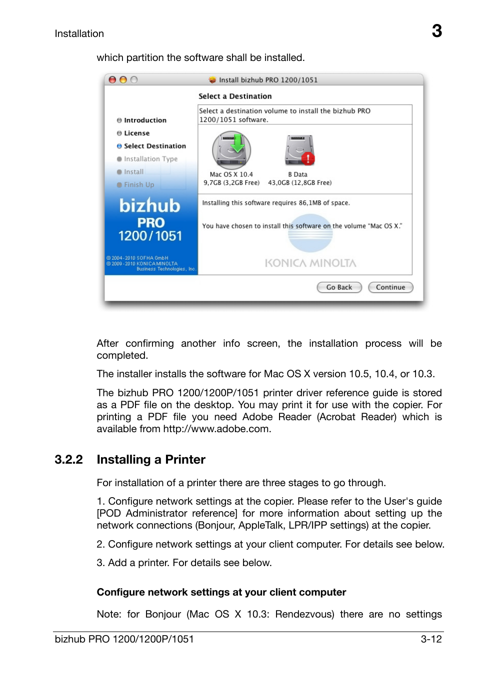 2 installing a printer, Installing a printer -12 | Konica Minolta bizhub PRO 1200 User Manual | Page 31 / 147