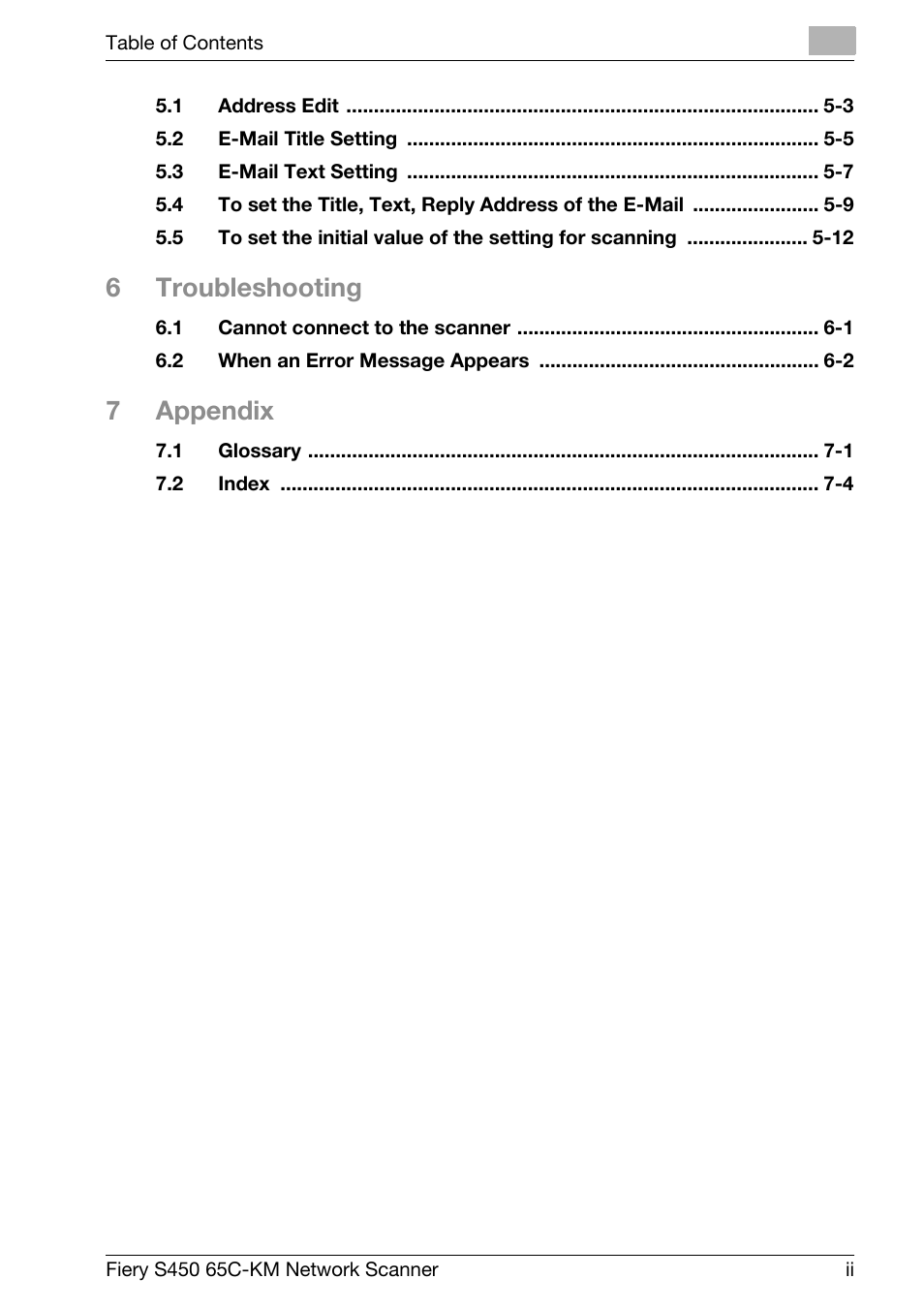6troubleshooting, 7appendix | Konica Minolta bizhub PRO C6500P User Manual | Page 3 / 101