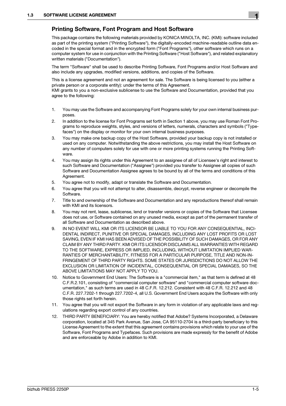 Printing software, font program and host software | Konica Minolta bizhub PRESS 2250P User Manual | Page 7 / 92