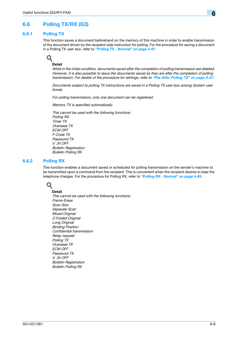 6 polling tx/rx (g3), 1 polling tx, 2 polling rx | Polling tx/rx (g3) -8, Polling tx -8, Polling rx -8 | Konica Minolta bizhub 421 User Manual | Page 145 / 321