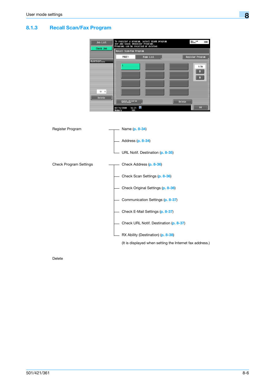 3 recall scan/fax program, Recall scan/fax program -6 | Konica Minolta bizhub 421 User Manual | Page 177 / 321