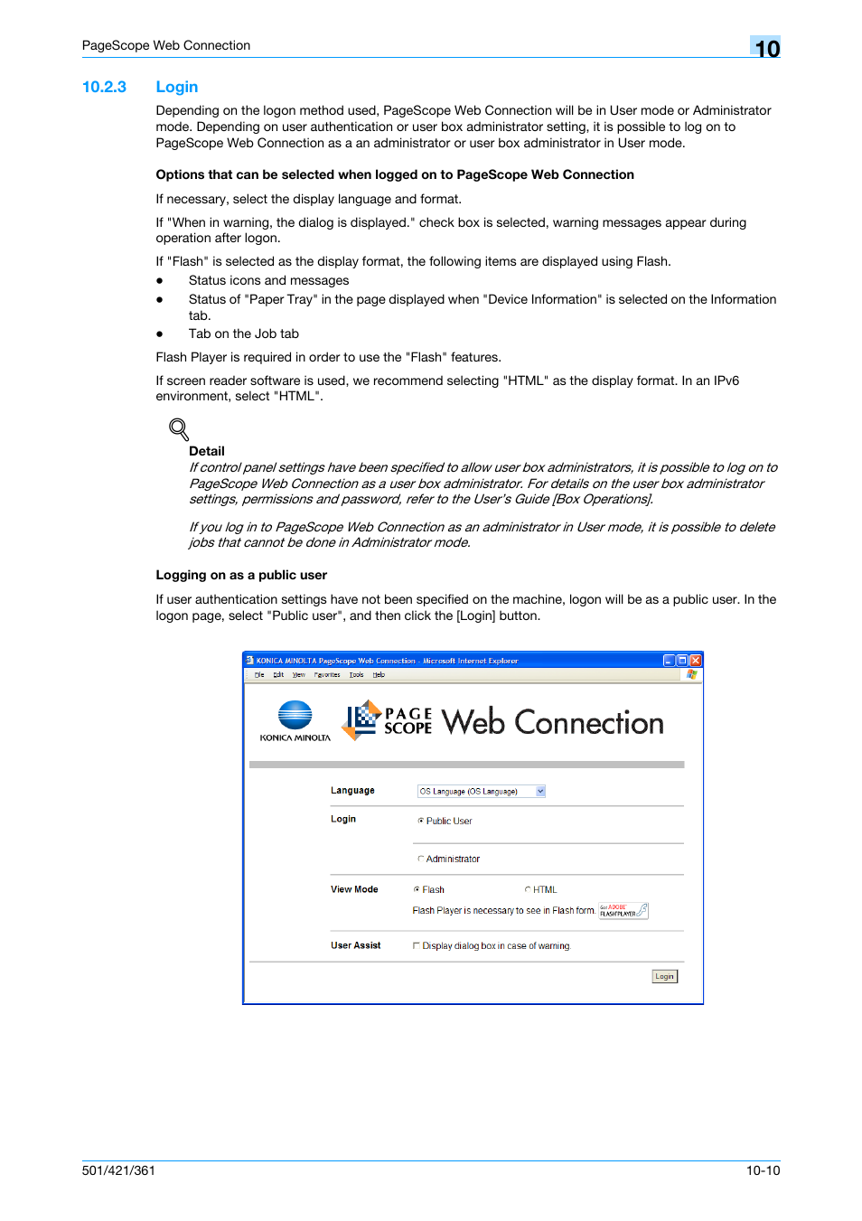 3 login, Logging on as a public user | Konica Minolta bizhub 421 User Manual | Page 275 / 321