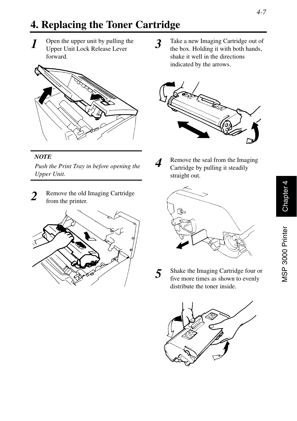 Replacing the toner cartridge, Replacing the toner cartridge -7 | Konica Minolta MSP3500 User Manual | Page 101 / 136