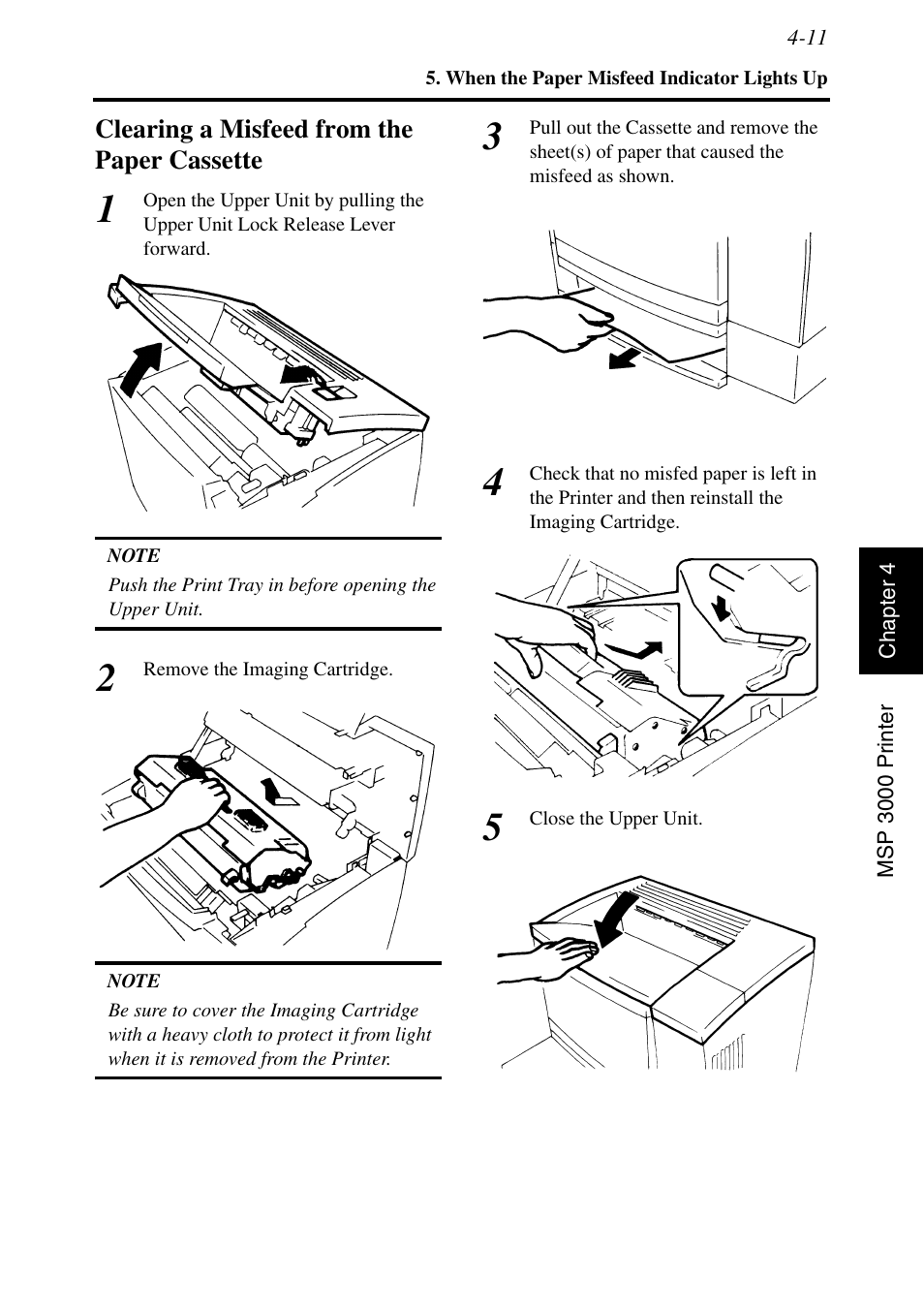 Clearing a misfeed from the paper cassette, Clearing a misfeed from the paper cassette -11 | Konica Minolta MSP3500 User Manual | Page 105 / 136