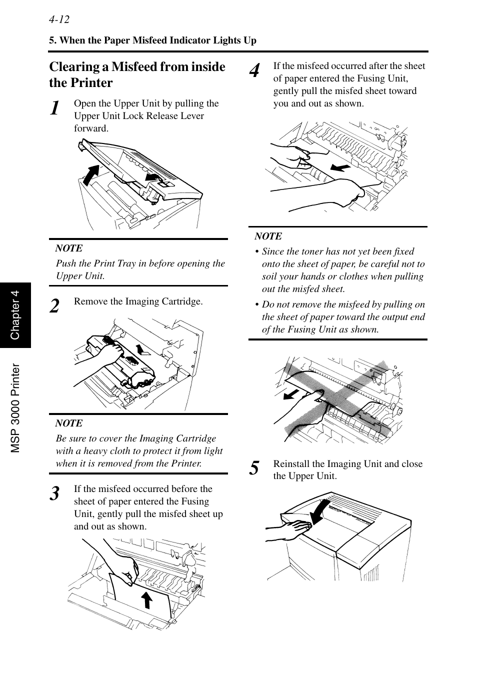 Clearing a misfeed from inside the printer, Clearing a misfeed from inside the printer -12 | Konica Minolta MSP3500 User Manual | Page 106 / 136