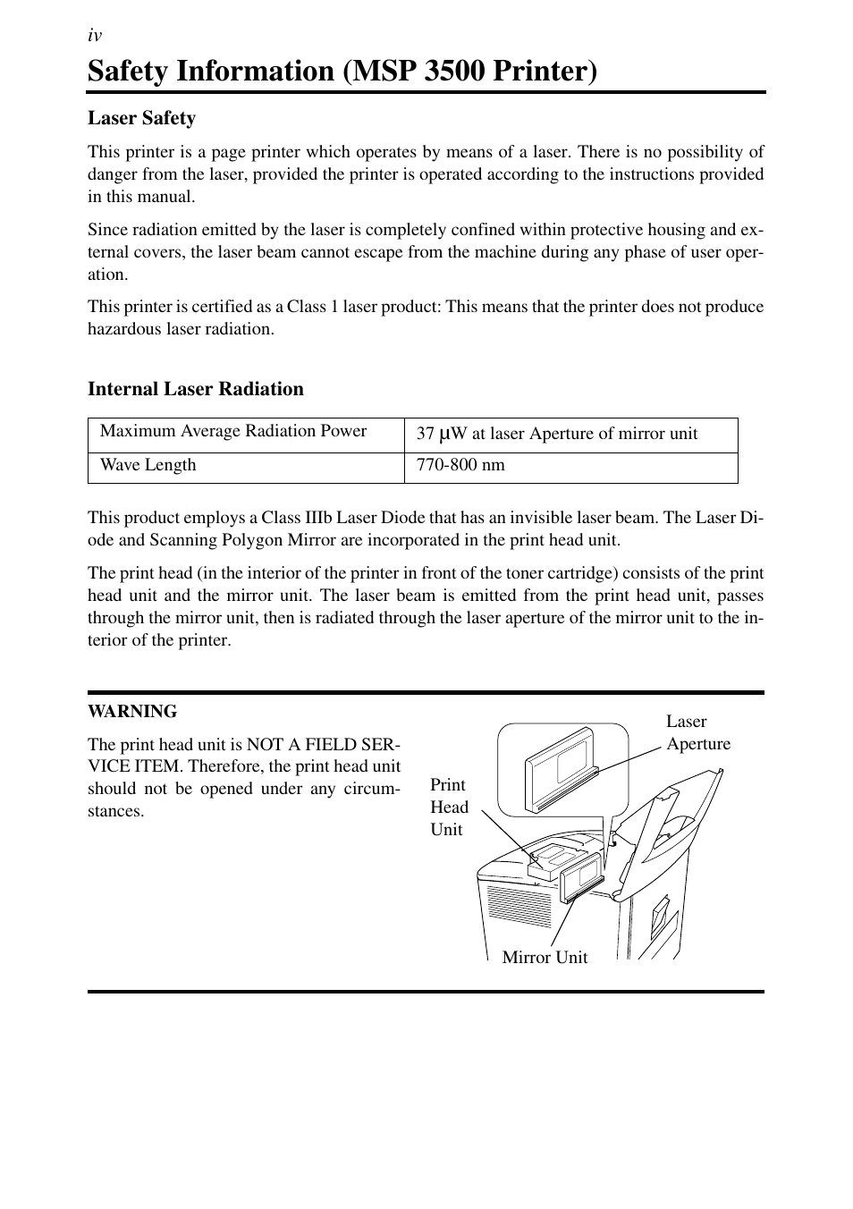 Safety information (msp 3500 printer) | Konica Minolta MSP3500 User Manual | Page 12 / 136