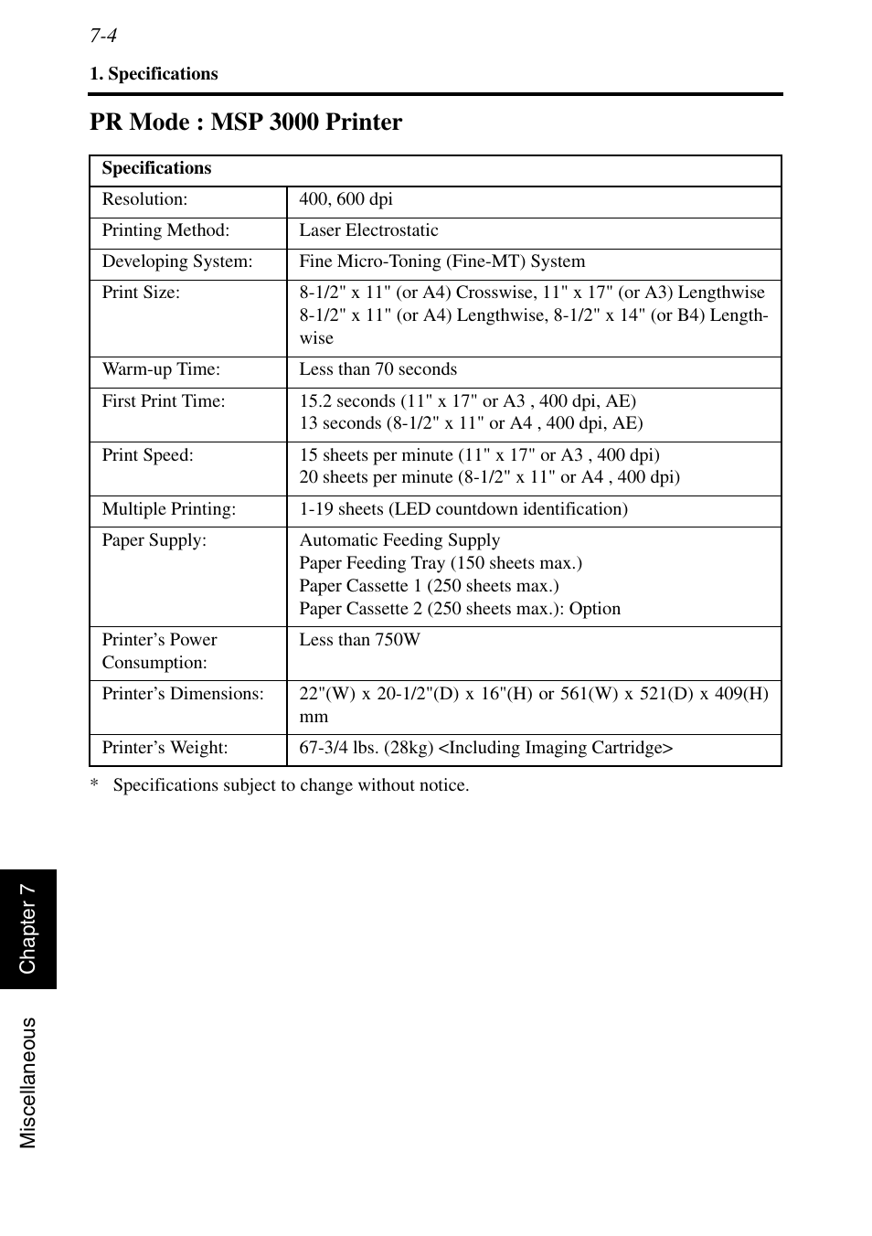 Pr mode : msp 3000 printer, Pr mode : msp 3000 printer -4 | Konica Minolta MSP3500 User Manual | Page 122 / 136