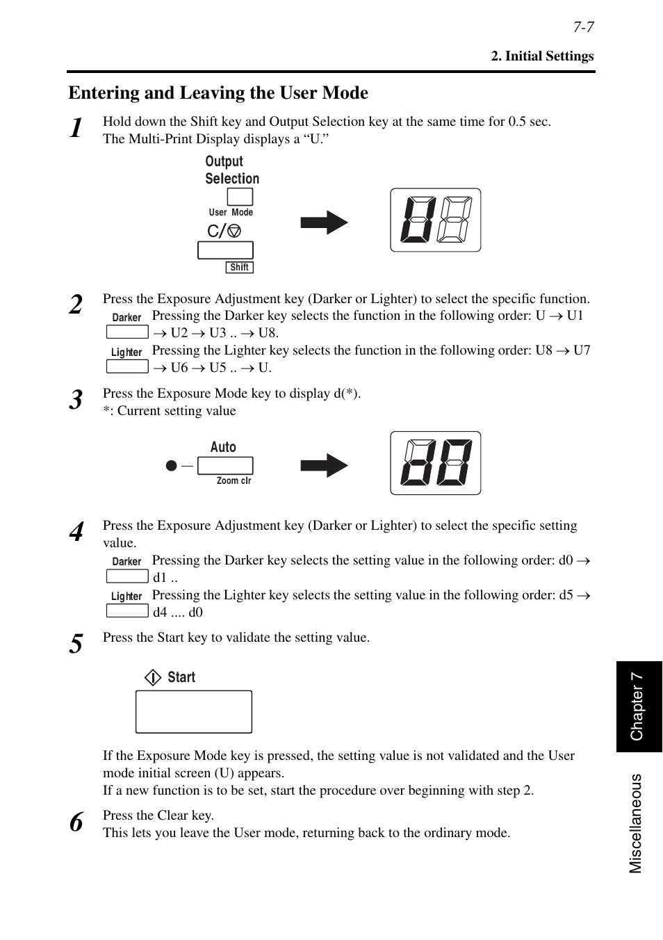 Entering and leaving the user mode, Entering and leaving the user mode -7 | Konica Minolta MSP3500 User Manual | Page 125 / 136