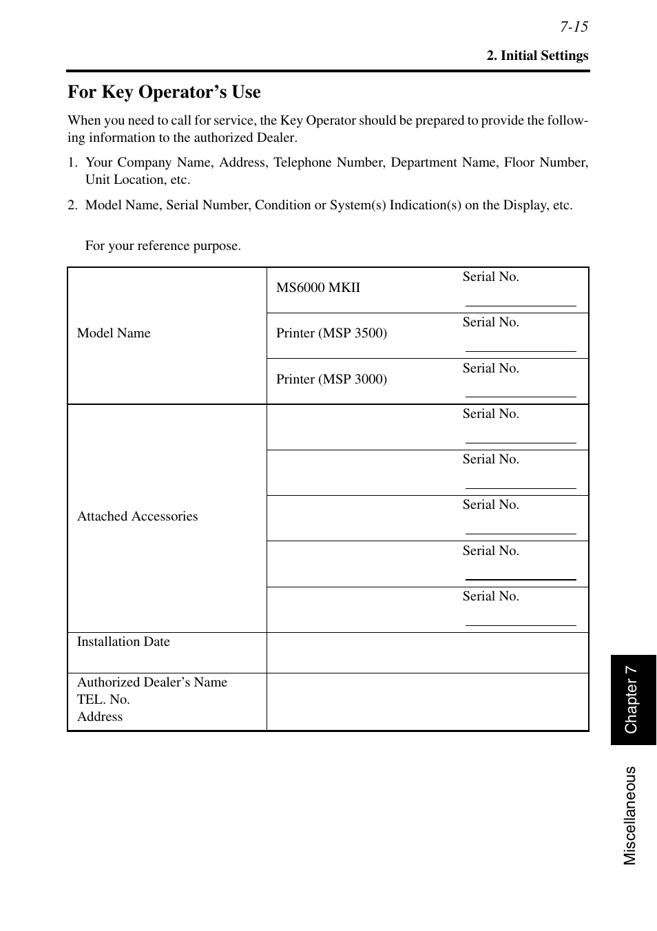 For key operator’s use, For key operator’s use -15 | Konica Minolta MSP3500 User Manual | Page 133 / 136