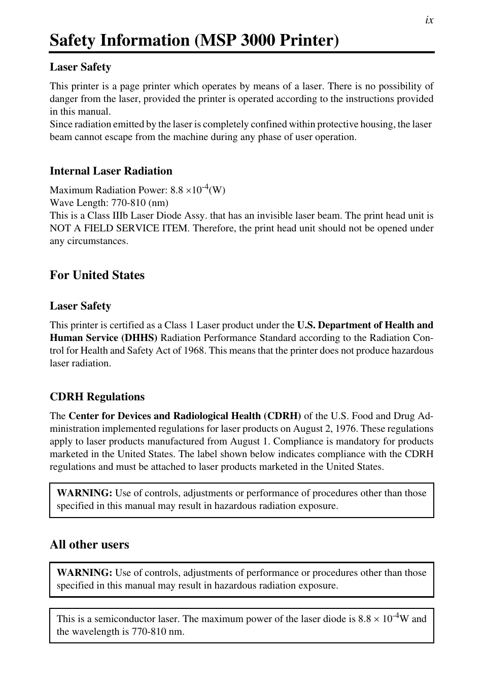 Safety information (msp 3000 printer) | Konica Minolta MSP3500 User Manual | Page 17 / 136