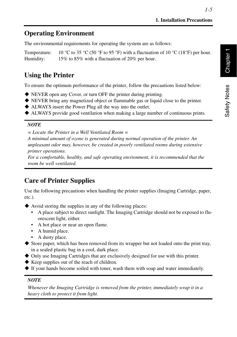 Operating environment, Using the printer, Care of printer supplies | Konica Minolta MSP3500 User Manual | Page 29 / 136