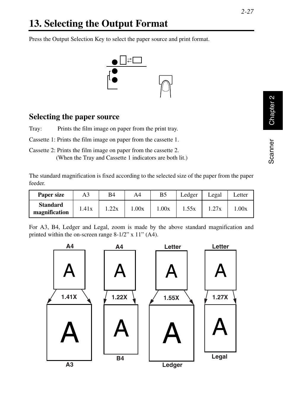 Selecting the output format, Selecting the paper source, Selecting the output format -27 | Selecting the paper source -27, See p. 2-27 | Konica Minolta MSP3500 User Manual | Page 59 / 136