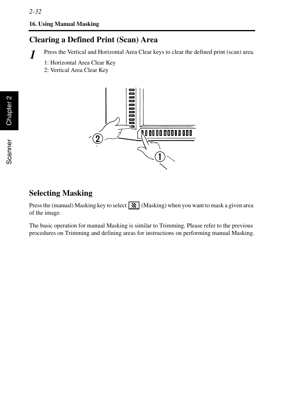 Clearing a defined print (scan) area, Selecting masking | Konica Minolta MSP3500 User Manual | Page 64 / 136