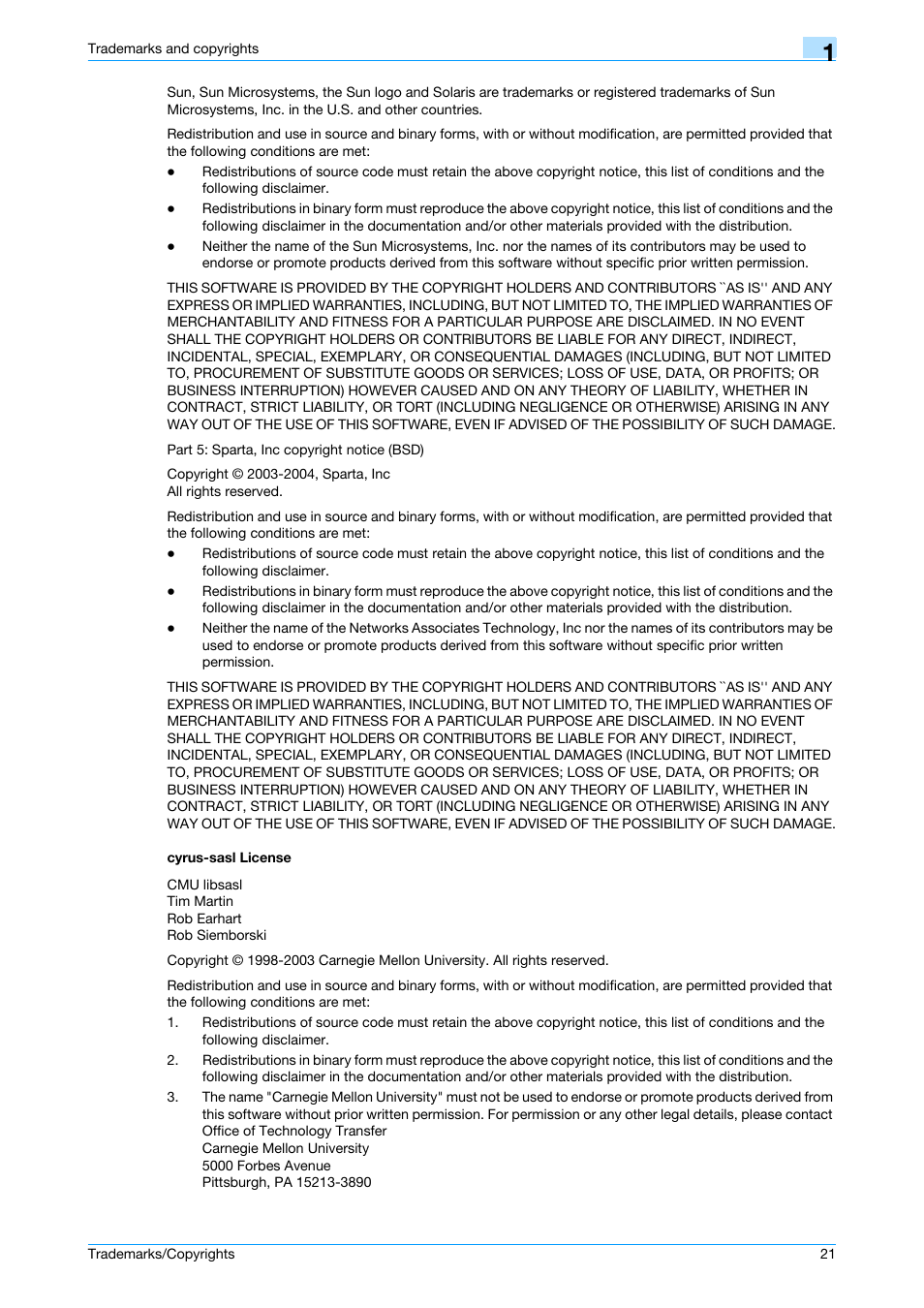 Cyrus-sasl license | Konica Minolta bizhub C200 User Manual | Page 22 / 26