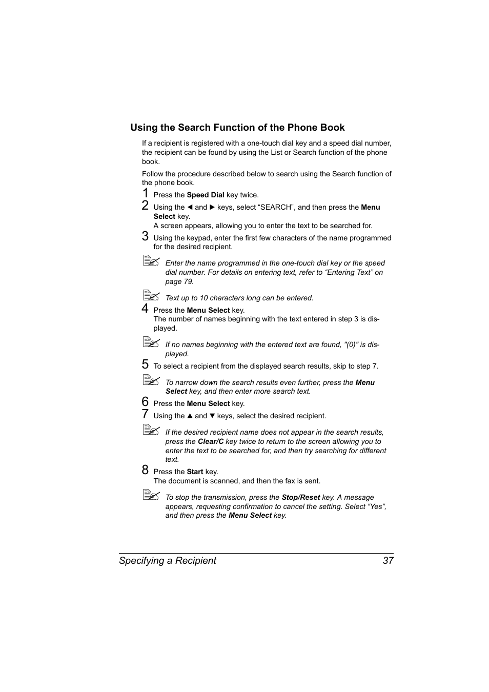 Using the search function of the phone book, Using the search function of the phone book 37 | Konica Minolta bizhub C10 User Manual | Page 43 / 92
