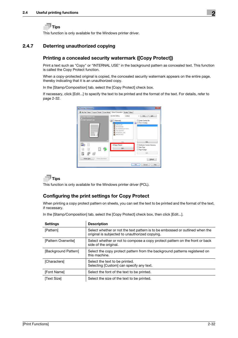 7 deterring unauthorized copying, Configuring the print settings for copy protect | Konica Minolta bizhub 4050 User Manual | Page 42 / 115