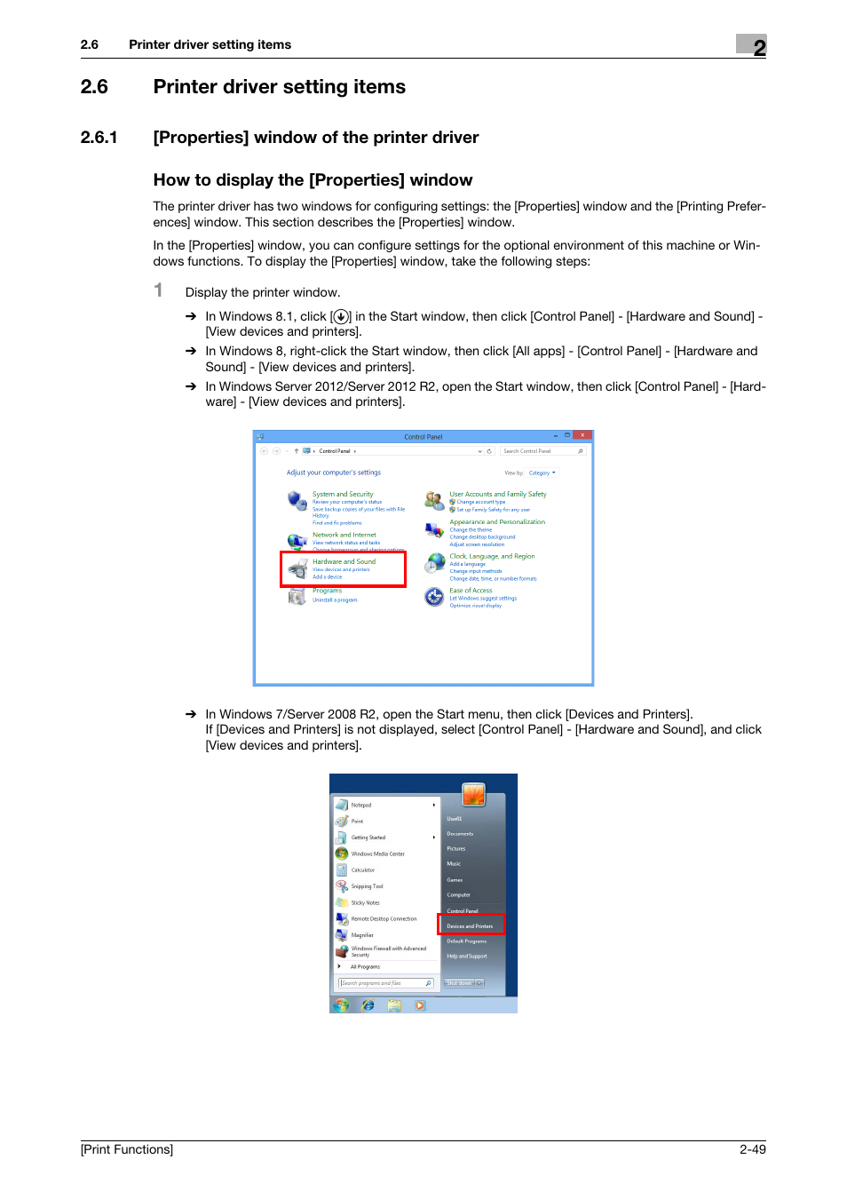 6 printer driver setting items, 1 [properties] window of the printer driver, How to display the [properties] window | Printer driver setting items -49 | Konica Minolta bizhub 4050 User Manual | Page 59 / 115