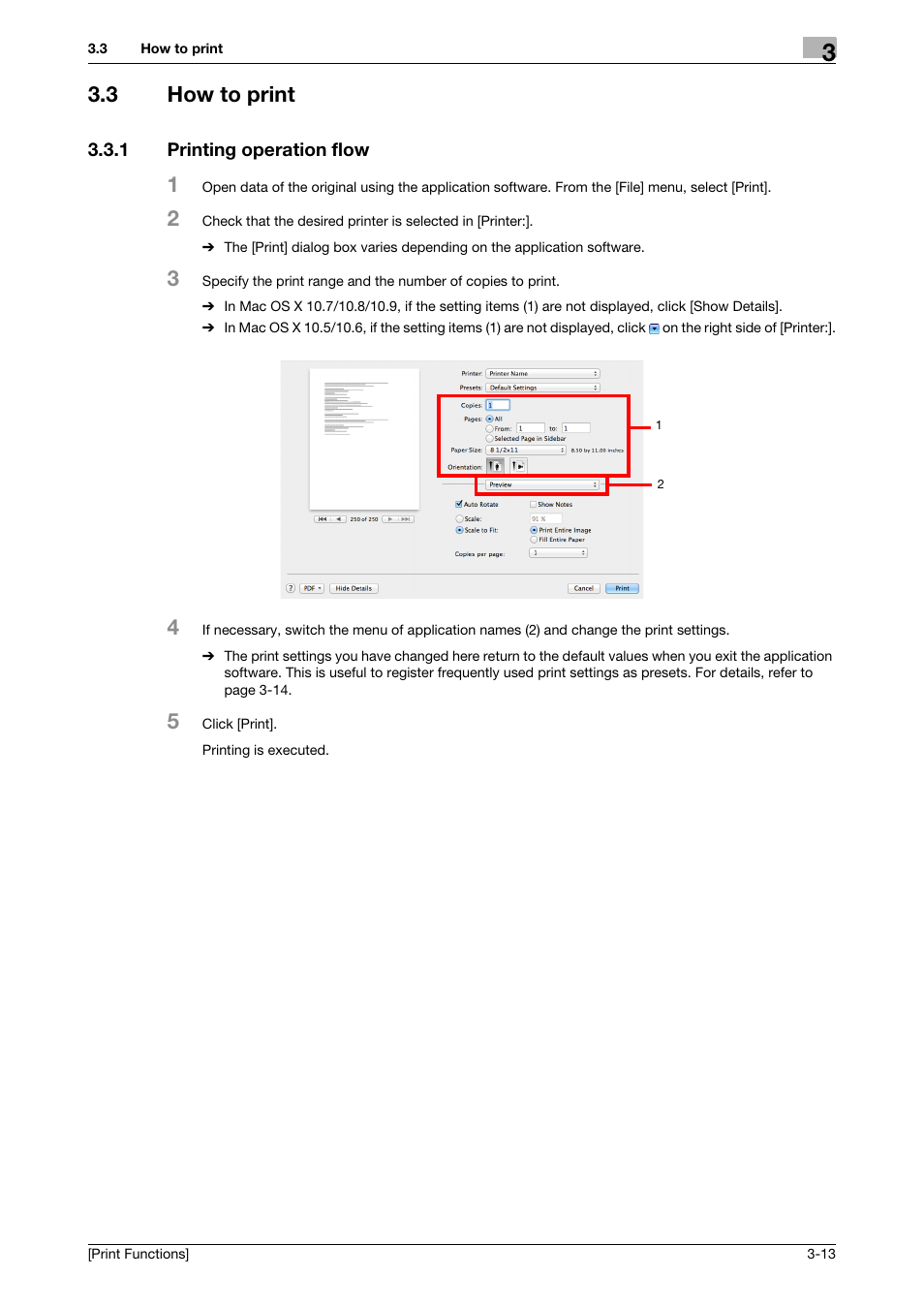 3 how to print, 1 printing operation flow, How to print -13 | Printing operation flow -13 | Konica Minolta bizhub 4050 User Manual | Page 85 / 115