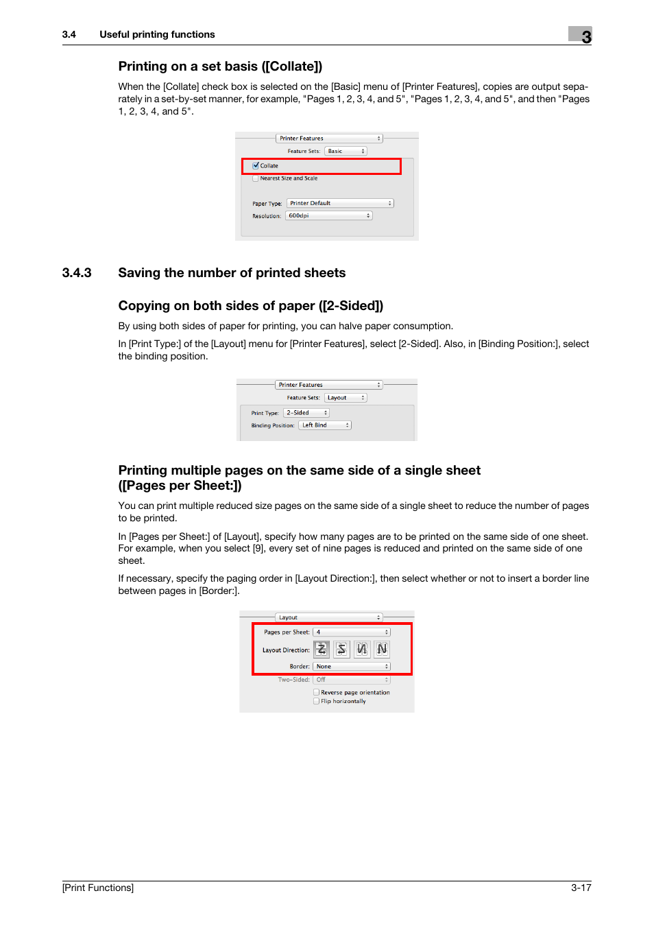 Printing on a set basis ([collate]), 3 saving the number of printed sheets, Copying on both sides of paper ([2-sided]) | Printing on a set basis ([collate]) -17 | Konica Minolta bizhub 4050 User Manual | Page 89 / 115