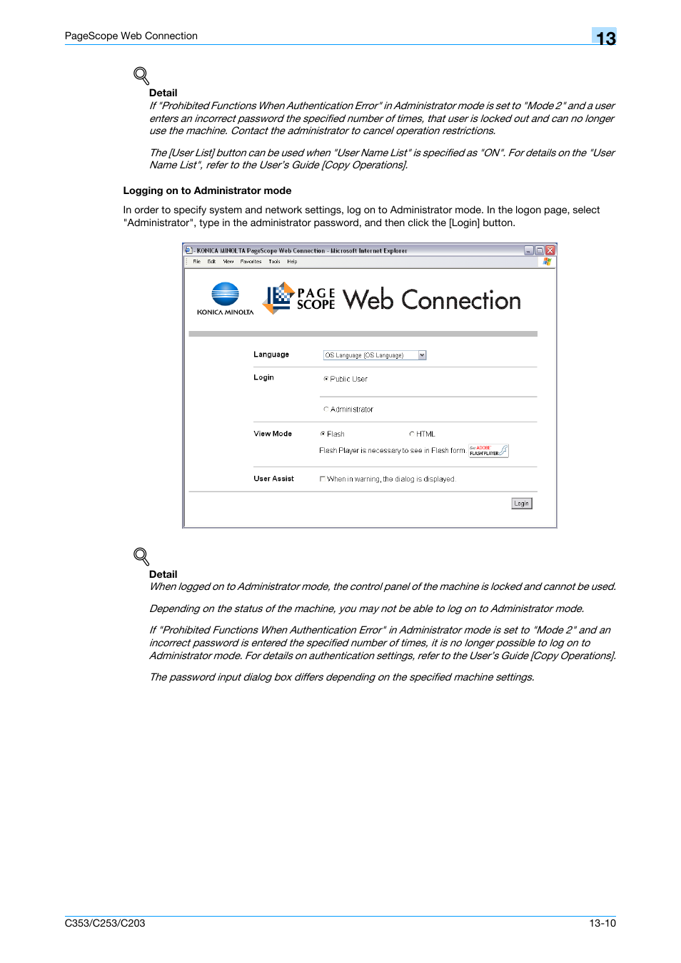 Logging on to administrator mode, Logging on to administrator mode -10 | Konica Minolta bizhub C353 User Manual | Page 227 / 262