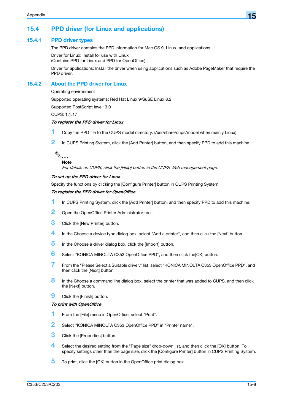 4 ppd driver (for linux and applications), 1 ppd driver types, 2 about the ppd driver for linux | Ppd driver (for linux and applications) -8, Ppd driver types -8, About the ppd driver for linux -8 | Konica Minolta bizhub C353 User Manual | Page 252 / 262